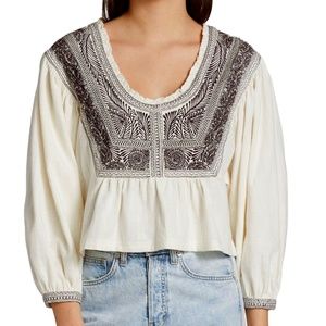 Free People Embroidered Top M